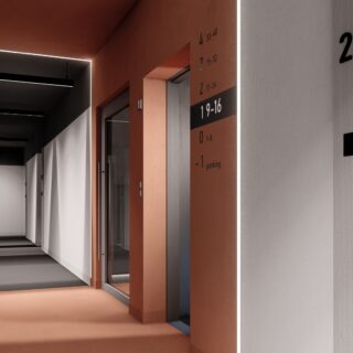 wizualizacja korytarza w bloku deweloperskim